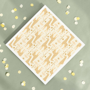 Neutrale Gele Giraffe Safari Wild One Feestje Servet