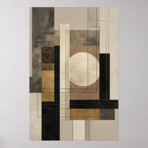 Neutrale Geometrische Abstract, Beige Zwart Goud Poster