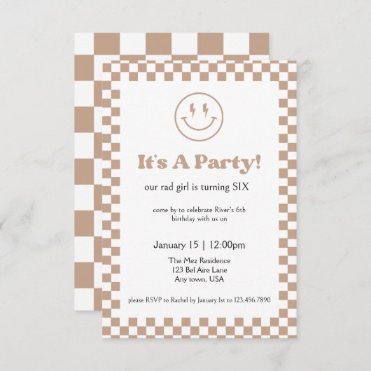 Neutrale geruite RAD Kind uitnodiging (Voorkant / Achterkant)