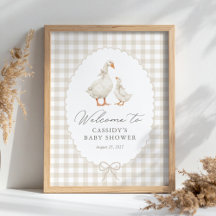 Neutrale Gingham Dwaze Gans Babyshower Welkomstbor
