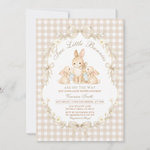 Neutrale Gingham Konijnen Tweeling Baby Shower Kaart