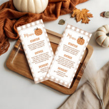 Neutrale Gingham Pompoen 4x9 Afdrukbare Menu