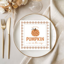 Neutrale Gingham Pompoen Baby Shower Servetten