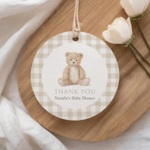 Neutrale Gingham Teddybeer Baby Shower
