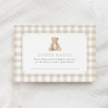 Neutrale Gingham Teddybeer Luiers Raffle Ticket