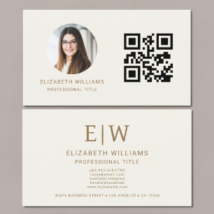 Neutrale Gouden QR Code Foto Monogram Visitekaartje