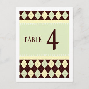 Neutrale Green Yellow Argyle Table Number kaart