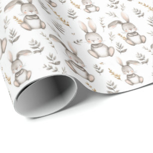 Neutrale grijze konijn baby zachte kinderkamer Pas Cadeaupapier