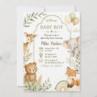 Neutrale Groene Safari Baby Shower Uitnodiging