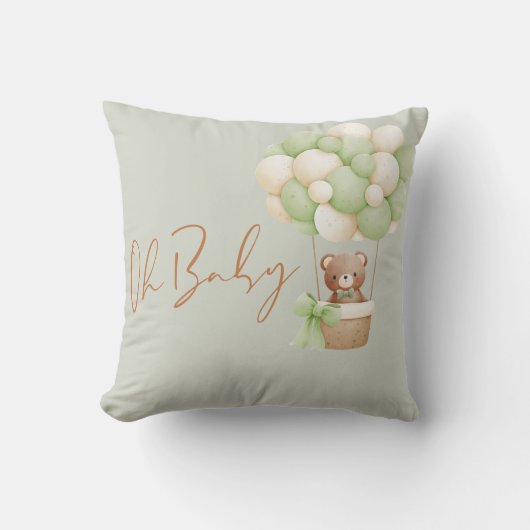 Neutrale groene teddybeer Oh Baby Ballonnen Kussen (Voorkant)