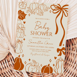 Neutrale handgetekende herfst pompoen baby shower kaart