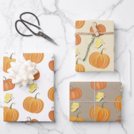 Neutrale Herfst Waterverf Pompoenen & Vlinders Inpakpapier Vel