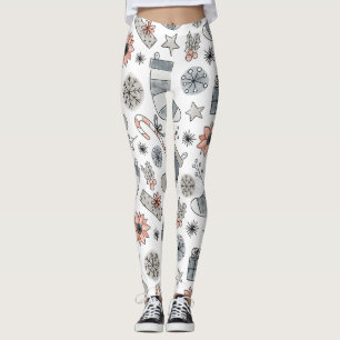Neutrale kerst Leggings met handgetekend patroon