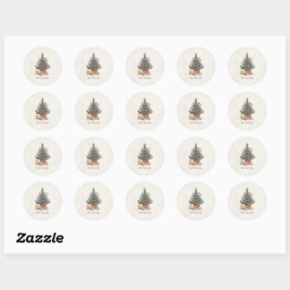 Neutrale Kerststickers met Kerstboom Ronde Sticker
