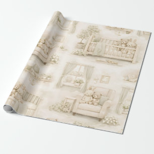 Neutrale kinderkamer teddybeer kamer beige patroon cadeaupapier
