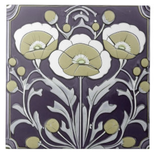 Neutrale klaprozen Bloem Art Nouveau Deco Folk Tegeltje