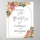 Neutrale kleuren Boho Bloemen Bruiloft Welkom Poster (Voorkant)