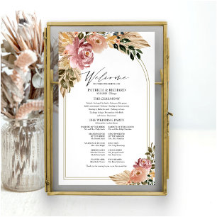 Neutrale kleuren Boho Floral Wedding Program teken Poster