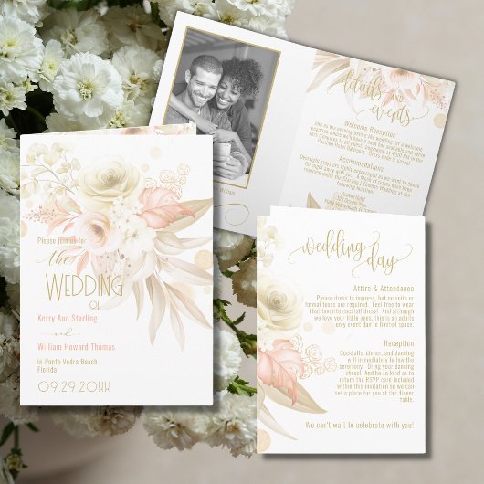 Neutrale kleuren Elegant Folded Wedding Uitnodigin