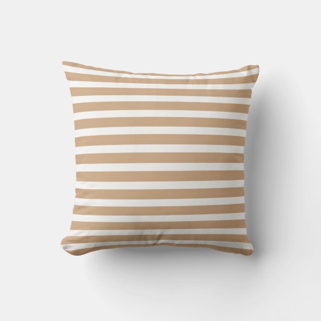 Neutrale kleuren koffie en room gestreept buitenkussen (Voorkant)