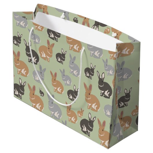 Neutrale kleuren van het Cute Rabbit Pattern-patro Groot Cadeauzakje (Achterkant Gekanteld)