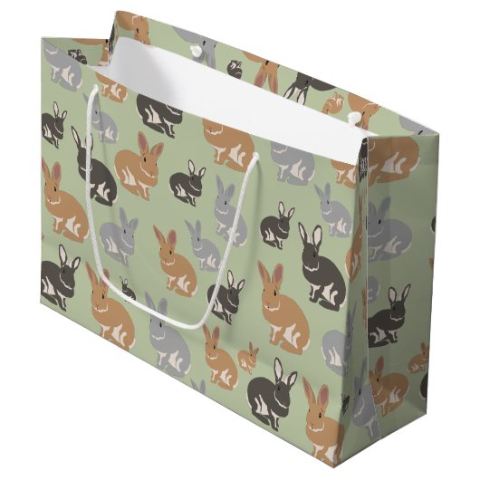 Neutrale kleuren van het Cute Rabbit Pattern-patro Groot Cadeauzakje (Voorkant Gekanteld)