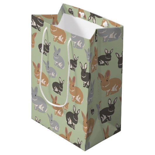Neutrale kleuren van het Cute Rabbit Pattern-patro Medium Cadeauzakje (Voorkant Gekanteld)