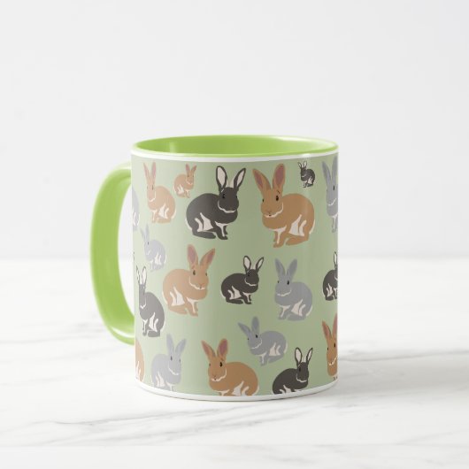 Neutrale kleuren van het Cute Rabbit Pattern-patro Mok (Voorkant links)