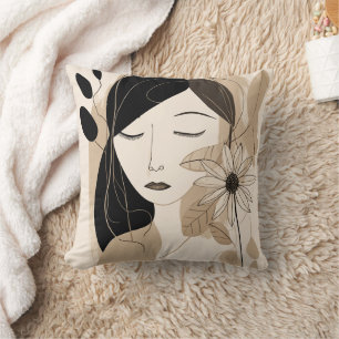 Neutrale kleurenvrouw met ventilator Boho Kussen