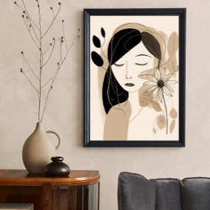 Neutrale kleurenvrouw met ventilator Boho Poster