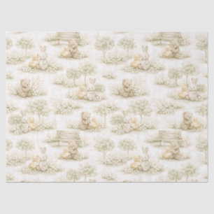 Neutrale Konijn Beer Picknick Bloemetuin (2) Tissuepapier