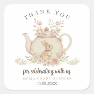Neutrale Konijn Thee Feestje Baby Shower Bedankt  Vierkante Sticker
