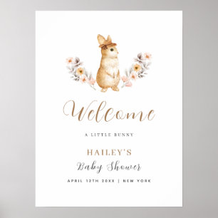 Neutrale Konijn Wilde Bloem Welkom Baby Shower Poster