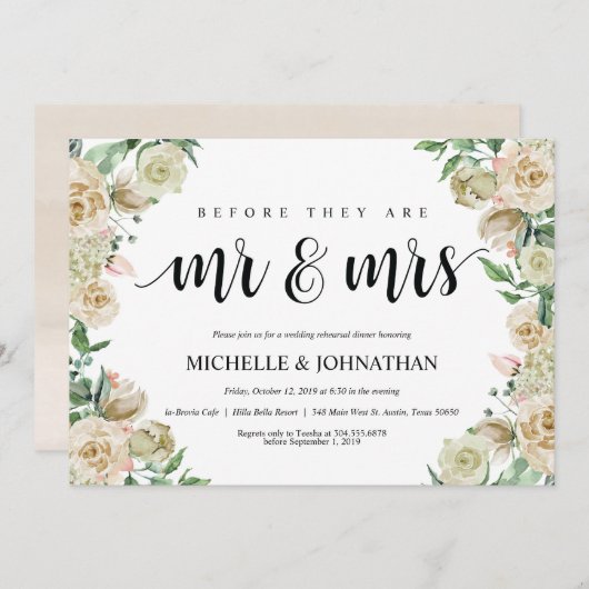 Neutrale lente bruiloft repetitie diner uitnodigin kaart (Voorkant / Achterkant)