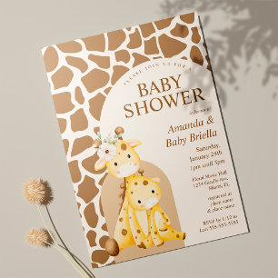 Neutrale Mama en Baby Giraffe Baby Shower Kaart