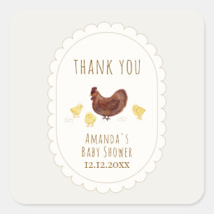 Neutrale Minimalistische Boho Boerderij Kip Baby S Vierkante Sticker
