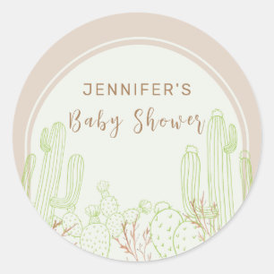 Neutrale minimalistische Boho cactus boog Baby sho Ronde Sticker