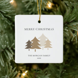 Neutrale Minimalistische Kerstboom Familienaam Keramisch Ornament