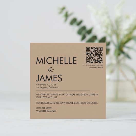 Neutrale minimalistische QR-code bruiloft uitnodig (Staand voorkant)