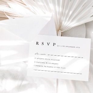 Neutrale minimalistische zwarte RSVP-Kaart met wit RSVP Kaartje