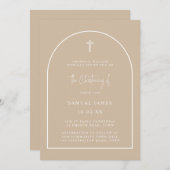 Neutrale Modern Arch Script Minimalist Christening Kaart (Voorkant / Achterkant)