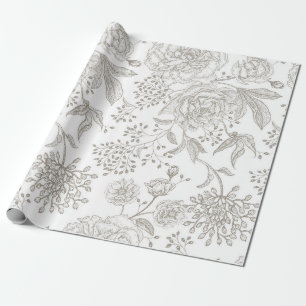 Neutrale monochrome grijze bloemen cadeaupapier