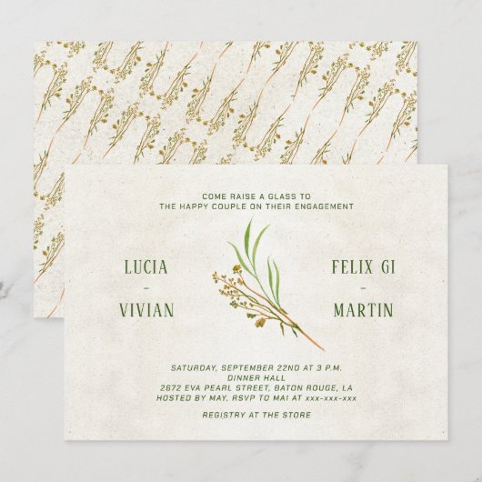 Neutrale oker crème groen rustieke verlovingsfeest kaart (Voorkant / Achterkant)