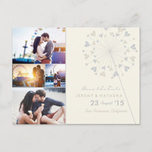 Neutrale Paardenbloemhartjes 4 Foto Save The Date Aankondigingskaart