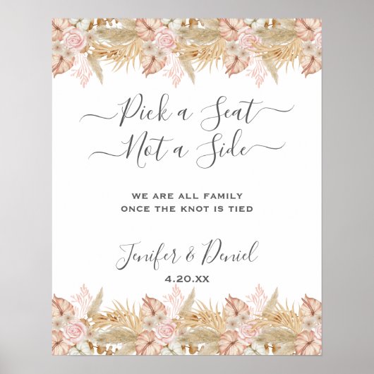 Neutrale Palm en Pampas bloem decor bruiloft Poster (Voorkant)