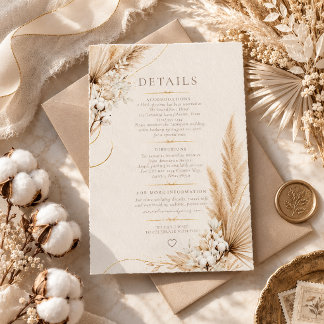 Neutrale Pampas Elegantie Boho Huwelijksdetails Ka RSVP Kaartje