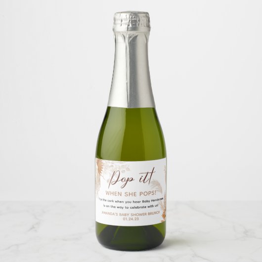 Neutrale Pampas Grass Favor Sparkling Wijnetiket (Voorkant)