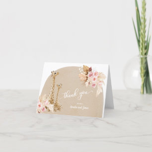 Neutrale Pampas Grass Giraffe Baby shower Bedankkaart