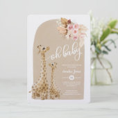 Neutrale Pampas Grass Giraffe Baby shower Invitati Kaart (Staand voorkant)