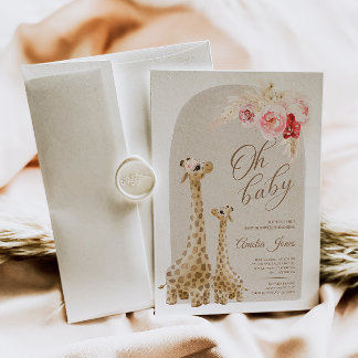 Neutrale Pampas Grass Giraffe Baby shower Invitati Kaart